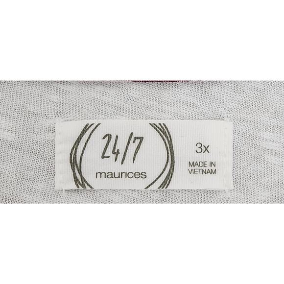 Maurices White Burgundy Striped Raglan Sleeves Top 3X Lightweight Soft V Neck - Picture 4 of 5